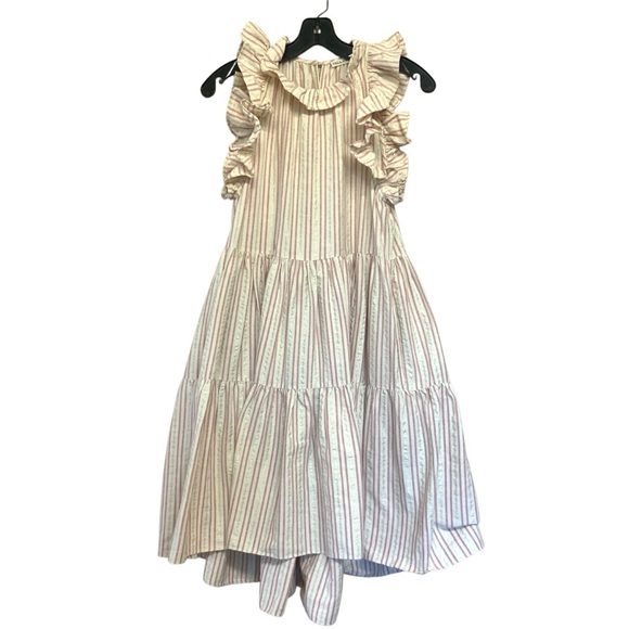 Ulla Johnson Tamsin Striped Cotton Ruffle Flutter Sleeve Dress - Picture 5 of 11